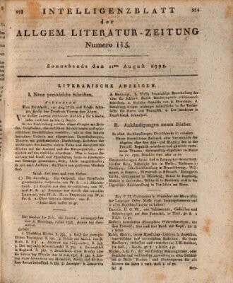 Allgemeine Literatur-Zeitung (Literarisches Zentralblatt für Deutschland) Samstag 11. August 1798