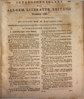 Allgemeine Literatur-Zeitung (Literarisches Zentralblatt für Deutschland) Samstag 1. September 1798