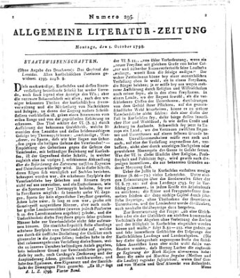 Allgemeine Literatur-Zeitung (Literarisches Zentralblatt für Deutschland) Montag 1. Oktober 1798