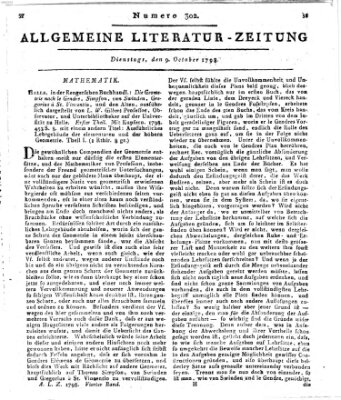 Allgemeine Literatur-Zeitung (Literarisches Zentralblatt für Deutschland) Dienstag 9. Oktober 1798