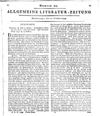 Allgemeine Literatur-Zeitung (Literarisches Zentralblatt für Deutschland) Donnerstag 11. Oktober 1798