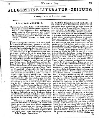 Allgemeine Literatur-Zeitung (Literarisches Zentralblatt für Deutschland) Montag 15. Oktober 1798