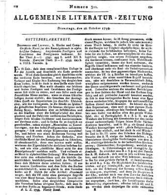 Allgemeine Literatur-Zeitung (Literarisches Zentralblatt für Deutschland) Dienstag 16. Oktober 1798
