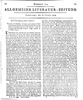 Allgemeine Literatur-Zeitung (Literarisches Zentralblatt für Deutschland) Donnerstag 18. Oktober 1798