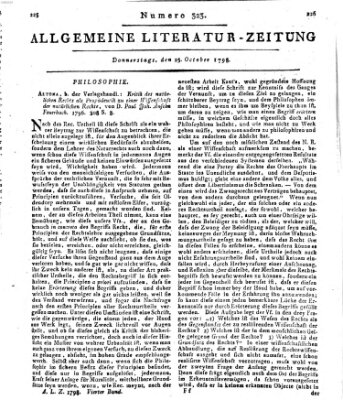 Allgemeine Literatur-Zeitung (Literarisches Zentralblatt für Deutschland) Donnerstag 25. Oktober 1798