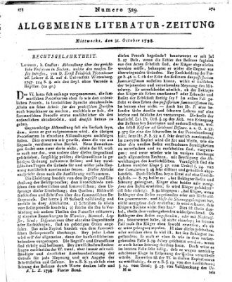 Allgemeine Literatur-Zeitung (Literarisches Zentralblatt für Deutschland) Mittwoch 31. Oktober 1798