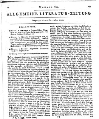 Allgemeine Literatur-Zeitung (Literarisches Zentralblatt für Deutschland) Freitag 2. November 1798