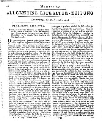 Allgemeine Literatur-Zeitung (Literarisches Zentralblatt für Deutschland) Donnerstag 15. November 1798