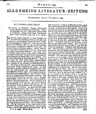 Allgemeine Literatur-Zeitung (Literarisches Zentralblatt für Deutschland) Samstag 17. November 1798