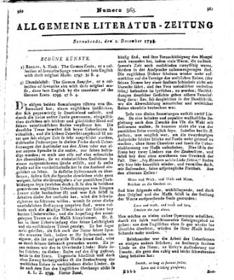 Allgemeine Literatur-Zeitung (Literarisches Zentralblatt für Deutschland) Samstag 1. Dezember 1798