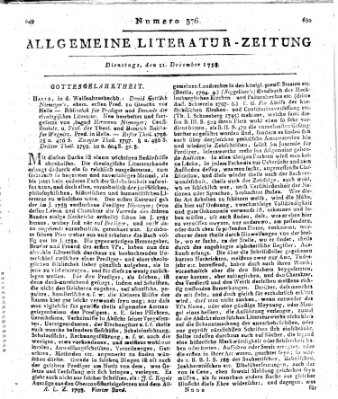 Allgemeine Literatur-Zeitung (Literarisches Zentralblatt für Deutschland) Dienstag 11. Dezember 1798