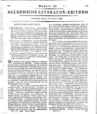 Allgemeine Literatur-Zeitung (Literarisches Zentralblatt für Deutschland) Freitag 21. Dezember 1798