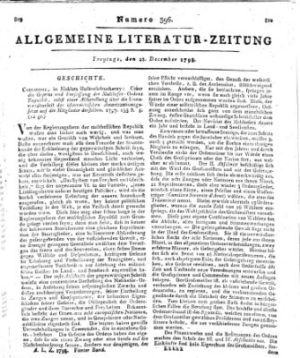 Allgemeine Literatur-Zeitung (Literarisches Zentralblatt für Deutschland) Freitag 28. Dezember 1798
