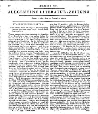 Allgemeine Literatur-Zeitung (Literarisches Zentralblatt für Deutschland) Samstag 29. Dezember 1798