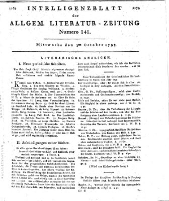 Allgemeine Literatur-Zeitung (Literarisches Zentralblatt für Deutschland) Mittwoch 3. Oktober 1798