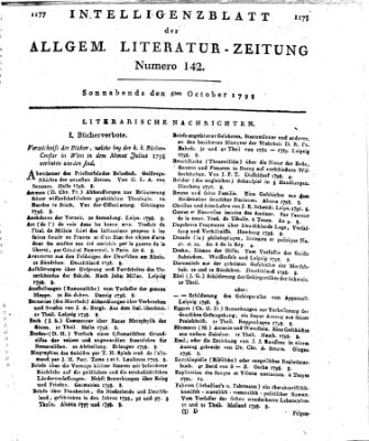 Allgemeine Literatur-Zeitung (Literarisches Zentralblatt für Deutschland) Samstag 6. Oktober 1798