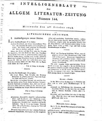 Allgemeine Literatur-Zeitung (Literarisches Zentralblatt für Deutschland) Mittwoch 10. Oktober 1798