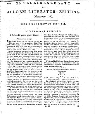 Allgemeine Literatur-Zeitung (Literarisches Zentralblatt für Deutschland) Samstag 13. Oktober 1798