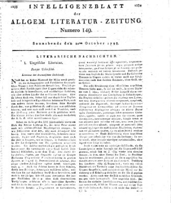 Allgemeine Literatur-Zeitung (Literarisches Zentralblatt für Deutschland) Samstag 20. Oktober 1798