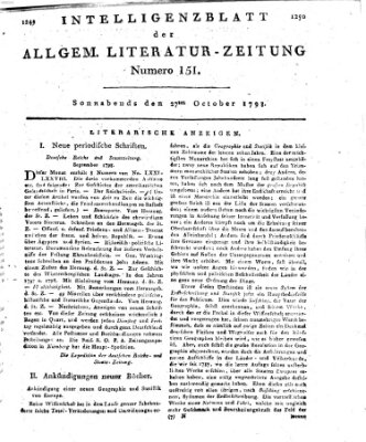 Allgemeine Literatur-Zeitung (Literarisches Zentralblatt für Deutschland) Samstag 27. Oktober 1798