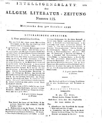 Allgemeine Literatur-Zeitung (Literarisches Zentralblatt für Deutschland) Mittwoch 31. Oktober 1798