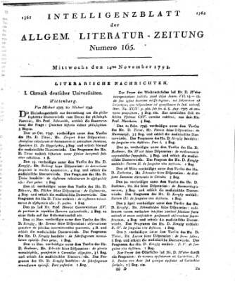 Allgemeine Literatur-Zeitung (Literarisches Zentralblatt für Deutschland) Mittwoch 14. November 1798