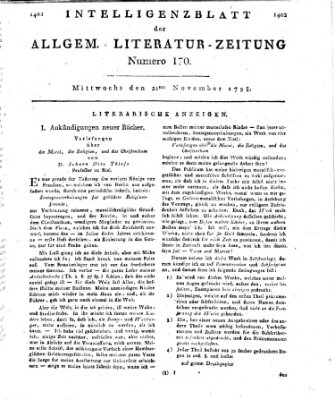 Allgemeine Literatur-Zeitung (Literarisches Zentralblatt für Deutschland) Mittwoch 21. November 1798