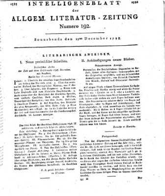 Allgemeine Literatur-Zeitung (Literarisches Zentralblatt für Deutschland) Samstag 29. Dezember 1798