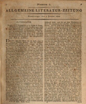 Allgemeine Literatur-Zeitung (Literarisches Zentralblatt für Deutschland) Donnerstag 2. Januar 1800