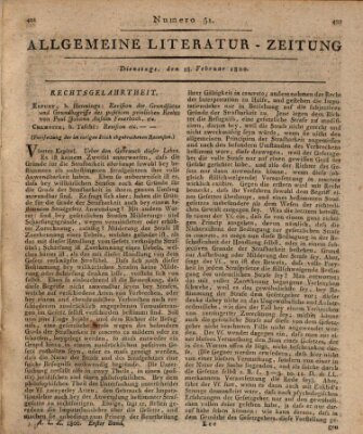 Allgemeine Literatur-Zeitung (Literarisches Zentralblatt für Deutschland) Dienstag 18. Februar 1800