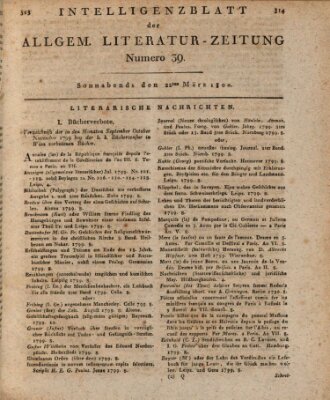 Allgemeine Literatur-Zeitung (Literarisches Zentralblatt für Deutschland) Samstag 22. März 1800