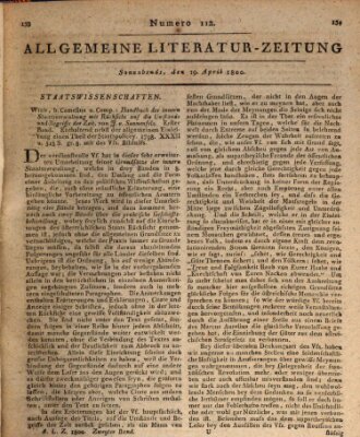 Allgemeine Literatur-Zeitung (Literarisches Zentralblatt für Deutschland) Samstag 19. April 1800