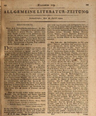 Allgemeine Literatur-Zeitung (Literarisches Zentralblatt für Deutschland) Samstag 26. April 1800