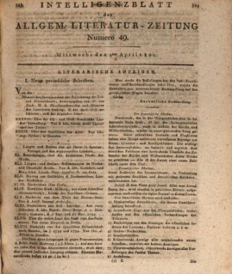 Allgemeine Literatur-Zeitung (Literarisches Zentralblatt für Deutschland) Mittwoch 9. April 1800