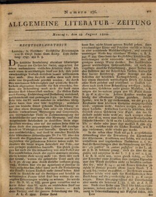 Allgemeine Literatur-Zeitung (Literarisches Zentralblatt für Deutschland) Montag 18. August 1800