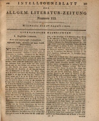 Allgemeine Literatur-Zeitung (Literarisches Zentralblatt für Deutschland) Mittwoch 6. August 1800