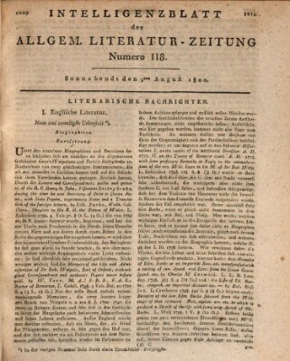 Allgemeine Literatur-Zeitung (Literarisches Zentralblatt für Deutschland) Samstag 9. August 1800