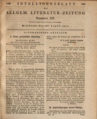 Allgemeine Literatur-Zeitung (Literarisches Zentralblatt für Deutschland) Mittwoch 20. August 1800