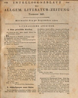 Allgemeine Literatur-Zeitung (Literarisches Zentralblatt für Deutschland) Mittwoch 3. September 1800