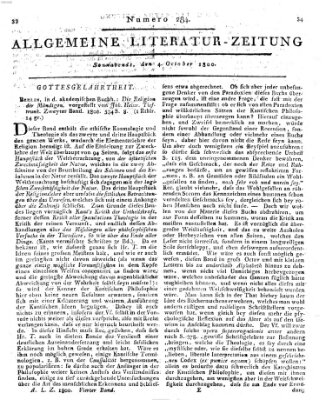 Allgemeine Literatur-Zeitung (Literarisches Zentralblatt für Deutschland) Samstag 4. Oktober 1800