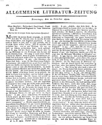 Allgemeine Literatur-Zeitung (Literarisches Zentralblatt für Deutschland) Dienstag 21. Oktober 1800
