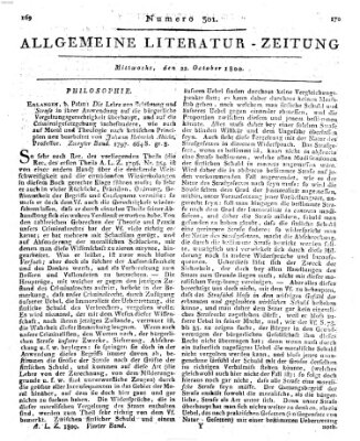 Allgemeine Literatur-Zeitung (Literarisches Zentralblatt für Deutschland) Mittwoch 22. Oktober 1800