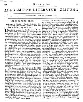 Allgemeine Literatur-Zeitung (Literarisches Zentralblatt für Deutschland) Samstag 25. Oktober 1800