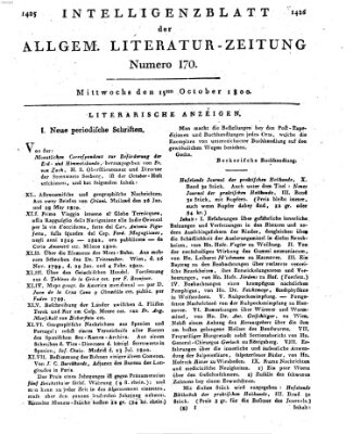 Allgemeine Literatur-Zeitung (Literarisches Zentralblatt für Deutschland) Mittwoch 15. Oktober 1800