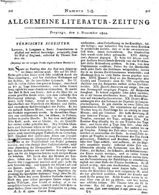 Allgemeine Literatur-Zeitung (Literarisches Zentralblatt für Deutschland) Freitag 7. November 1800