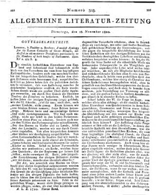 Allgemeine Literatur-Zeitung (Literarisches Zentralblatt für Deutschland) Dienstag 18. November 1800