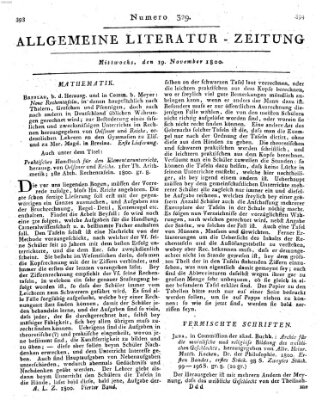 Allgemeine Literatur-Zeitung (Literarisches Zentralblatt für Deutschland) Mittwoch 19. November 1800