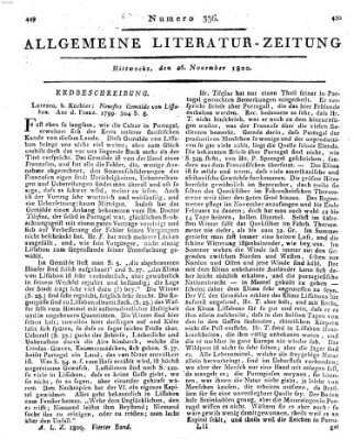 Allgemeine Literatur-Zeitung (Literarisches Zentralblatt für Deutschland) Mittwoch 26. November 1800