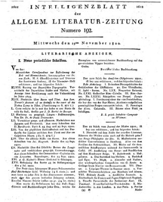 Allgemeine Literatur-Zeitung (Literarisches Zentralblatt für Deutschland) Mittwoch 19. November 1800