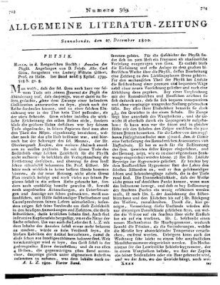 Allgemeine Literatur-Zeitung (Literarisches Zentralblatt für Deutschland) Samstag 27. Dezember 1800